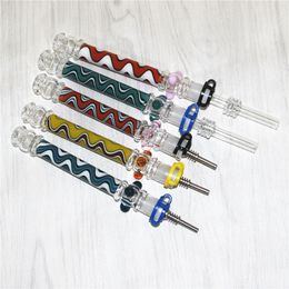 Hookahs Colourful 10mm Mini Nectar Kit Pyrex Glass Smoking Dab Straw Nectar Pipes With Titanium Nail /Quartz Tips