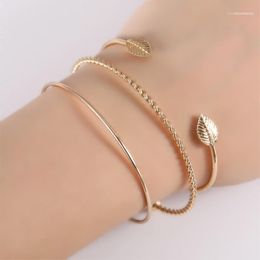Bangle NDFSOUL 3PCS/SET Simple 3 Layer Bracelet Set Rose Gold Colour Women 2023 Fashion Lucky YWLY121
