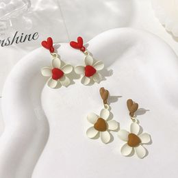 Cute Flower Drop Earrings for Women Red Color Sweet Heart Dangle Earring Party Wedding Jewelry Gifts Brincos Ear Jewelry