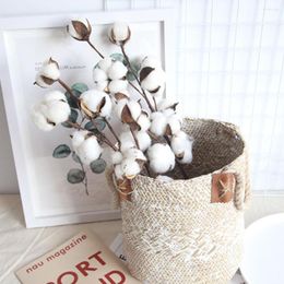 Decorative Flowers 10 Head Dried Flower Long Branch Cotton Simulation Tree Decor Artificial For Home Party Office Wedding