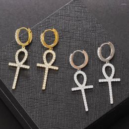 Hoop Earrings Fashion Hip Hop Rock Dangle Ear With Cross Pendant Jewelry For Women Men