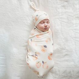 16070 Newborn Infant Baby Swaddle Sleeping Cloth Peach Baby Muslin Blanket With Hat 2pcs/set