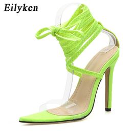 top Fashion Fluorescent Sandals Ankle Strap Cross-Strap Woman PVC Transparent Party High Heels Shoes Zapato Mujer 230306