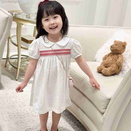 Girl's Dresses Pre-sale Sent in March Summer Girls Short Sleeve Dress Rabbit Pattern Letter Embroidery Handmade Pleated Dress W0314