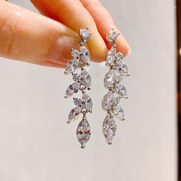 Dangle Earrings Luxurious Leaf Crystal Tassel Water Droplets Jewelry Boho For Women Wedding Anniversary Charms Wife Gift Drop