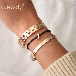 Bangle Pcs/set Punk Hollow Moon Star Gold Silver Bracelets Leather Chain Pendant Bracelet Female Charm Multilayer Cuff Jewelry