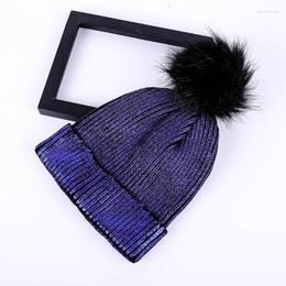 Beanies Beanie/Skull Caps Shiny Beanie Women Hats Girl Pompom Autumn Winter Solid Cap Hair Ball Crochet Soft Cute Warm Knitted Windproof