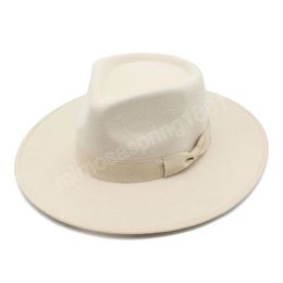 Solid Color Imitation Woolen Felt Fedoras Jazz Cap For Women 9CM Brim Wedding Dress Hats Panama Church Caps Sombreros De Mujer