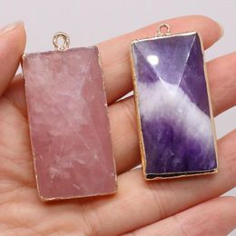 Pendant Necklaces Natural Stone Gem Rose Quartz Amethyst Rectangle Gold-plated DIY Necklace Sweater Chain Jewellery Accessories Gift Making