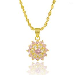 Choker Luxury Plated 24k Real Gold Necklace Electroplating Inlaid Zircon Powder Crystal For Woman Charm Jewellery Gift