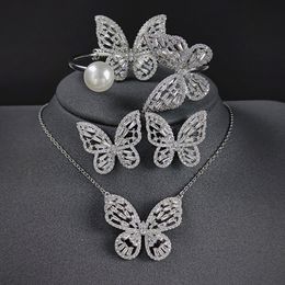 Wedding Jewellery Sets 4pcs Pack 2023 Luxury Butterfly silver Colour bride Dubai Wedding For Women Lady Anniversary Gift Jewellery Bulk Sell J7614 230313