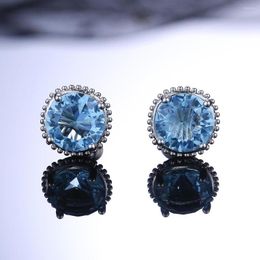 Stud Earrings Trendy Blue Crystal Birthstone For Women Luxury Silver Color Prong Setting Cubic Zircon Earring Korea Jewelry