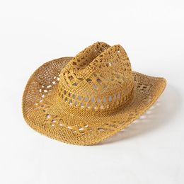 Big Size 60CM Handmade Natural Straw Hat Fashion Hollow Out Breathable Beach Sun Hats Men Western Cowboy Cap Sombreros De Mujer