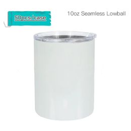 US Warehouse 10oz Straight Sublimation Seamless lowball Tumblers Blank stainless steel with sealed lid Glossy White Double Wall Cup Wine Glass Water Bottle B5