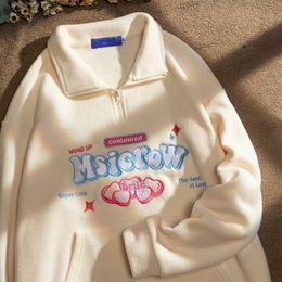 Women's Hoodies Sweatshirts Letter Heart Embroidery Hoodie Pullovers Winter Cute Harajuku Lacing Polo Collar Loose Oversized Teens 230313