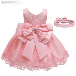 Girl's Dresses Big Children Bow Flower Dress Girl Birthday Party Dresses for Girls Infant Come Princess Lace Clothing Headband Gift 0-10year W0314