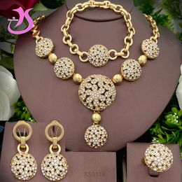 Wedding Jewellery Sets Dubai Gold Colour Jewellery Set For Women Jewellery Necklace Sets Roud Pendant Charm Bracelet Wedding Party Gift 230313