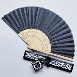 Personalised Luxurious Silk Fold Hand Fan Customised Engraved Logo Folding Fans with Gift Box Party Favours Wedding Gifts 100pcs