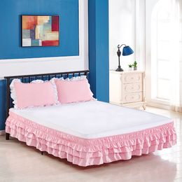 Bed Skirt Three Layers Wrap Around Elastic Solid Bed Skirt Elastic Band Without Sheet Easy On/Easy Off Dust Ruffled Tailored Home el 230314