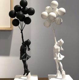 Decorative Objects Figurines 58cm Banksy Healing Sculpture Flying Balloons Girl 230314