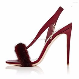 Dress Shoes Sexy Fur High Heel Sandals Women Chain Grey Evening Heels Luxurious Stilettos Classic Summer