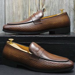 Men's Penny Loafer Genuine Cow Leather Slip on Business Office Dress Shoes for Men Luxury Classic Wedding Party Casual Footwear