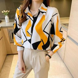 Women's Blouses S-4XL Office Ladies Shirt Turn-down Collar Long Sleeves Unique Pattern Loose-fitting Women Button Up Elegant Blouse Blusas