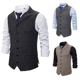 Mens Vests Autumn Business Vest Men Clothing Male Lapel Casual Suit With Pockets Outerwear Chaleco Hombre 230313