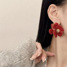 Stud Earrings Korean Chic Big Flower Fresh For Women Dripping Oil Minority Design Girls Jewellery Accessories