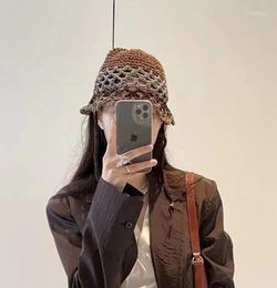 Beanies Beanie/Skull Caps 202307-2509167 Spring Summer Hollow Out Color Matching Weave Bohemian Style Street Lady Skullies Cap Women Cool Ha