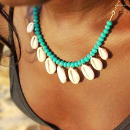 Pendant Necklaces Boho Women Statement Blue Beaded Shell Necklace Charm Natural Sea Summer Beach Jewellery Collier Coquillage
