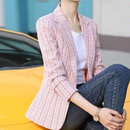 Women's Suits Trendy Women Spring Coat Plaid Print Elegant Lady Slim Fit Blazer