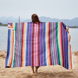 Übergroße 130 x 170 cm große Baumwoll-Strandtuch-Decke, Party-Tischflagge, Regenbogen-Mexikanisch-amerikanischer Stil, Tischdecke, Matte, Stranddecke, sandfreie Reisehandtücher