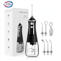 Oral Irrigators Portable Oral Irrigator Water Flosser Dental Water Jet Tools Pick Cleaning Teeth 300ML 5 Nozzles Mouth Washing Machine Floss 230314