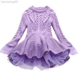 Girl's Dresses Girl Dress Christmas Wedding Party Dresses Knitted Sweater Chiffon Warm Winter Children Clothing Kids Clothes Baby Girl Dresses W0314