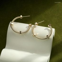 Hoop Earrings GSOLD Creative Geometric Metal Screw Earring Simple Thread Texture Copper Women Trends Jewelry Party Gifts