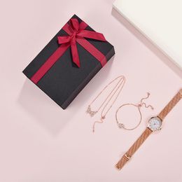 Wristwatches Gift Watch Set For Women Fashion Bow-Knot Birthday Box Watches Simple Stainless Steel Mesh Belt Quartz Valentine's