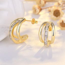 Hoop Earrings Korean Style Triple For Women Gold Colour Zircon Piercing Ear Earing Accessories Chic Fashion Jewellery KBE410