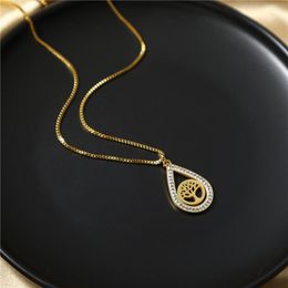 Pendant Necklaces Tree Of Life Necklace Crystal Hollow Gold Color Stainless Steel For Women Jewelry Gift