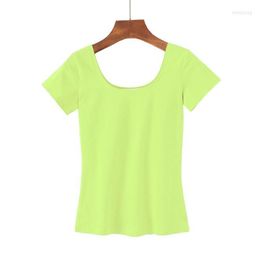 Men's T Shirts T-shirt Women's Short Sleeve Summer Large Neckline Sexy Open Back Slim Low Neck Base Shirt Tight Solid U-neck Body