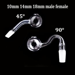 Curved Glass Oil Burner Pipe 10mm 45 90 Degree 10mm 14mm 18mm Male Female 1.2inch Ball OD Burning Dry Herb Tobacco Water Hand Smoking Oil Bowl