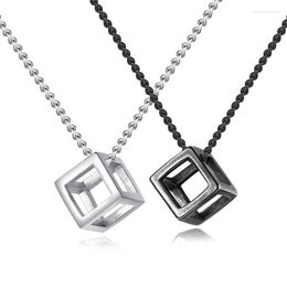 Pendant Necklaces 1PC Stainless Steel Hollow Square Necklace For Men Women Punk Hip Hop Matte Metal Geometric Chains Jewelry