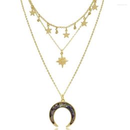 Pendant Necklaces Summer Bohemian Star Moon Multi Layered Necklace Women Choker Vintage Crescent Geometric Collier Collares