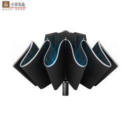 Umbrellas Automatic Folding Automatic Open Reverse Umbrella Male Creative Sunny Rain Strong Reflective Anti-wind Umbrella With LED 230314