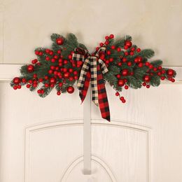 Decorative Flowers Artificial Door Lintel With Greenery Berry Plaid Bow Hanging Swag Christmas Decoration Supplies