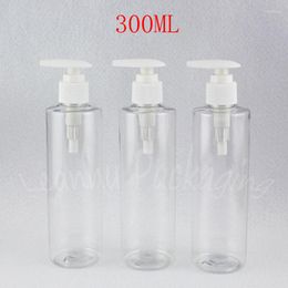 Storage Bottles 300ML Transparent Flat Shoulder Plastic Bottle With Lotion Pump 300CC Makeup Sub-bottling / Shampoo Packaging