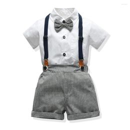 Clothing Sets Children Clothes Boy Summer Short Sleeve White Shirt Plaid Shorts Outfit Baby Birthday Toddler Gentleman Suit Kids