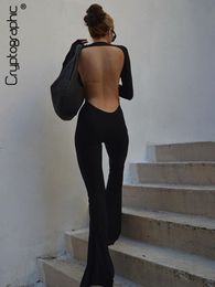 Women's Jumpsuits Rompers Cryptographic Black Sexy Backless Jumpsuits for Women Casual Flare Pants Rompers Club Party Outfits Overall Clothes 230314