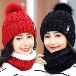 Beanies Beanie/Skull Caps Fashion Winter Knitted Hats Women Thick Warm Beanie Skullies Female Knit Letter Bonnet Outdoor Riding Sets