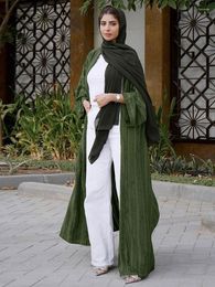 Ethnic Clothing Arabic Kaftan Open Abaya Women Vintage Outerwear Cardigan Muslimah Kimono Dubai Islamic Saudi Outfit Ramadan Army Green